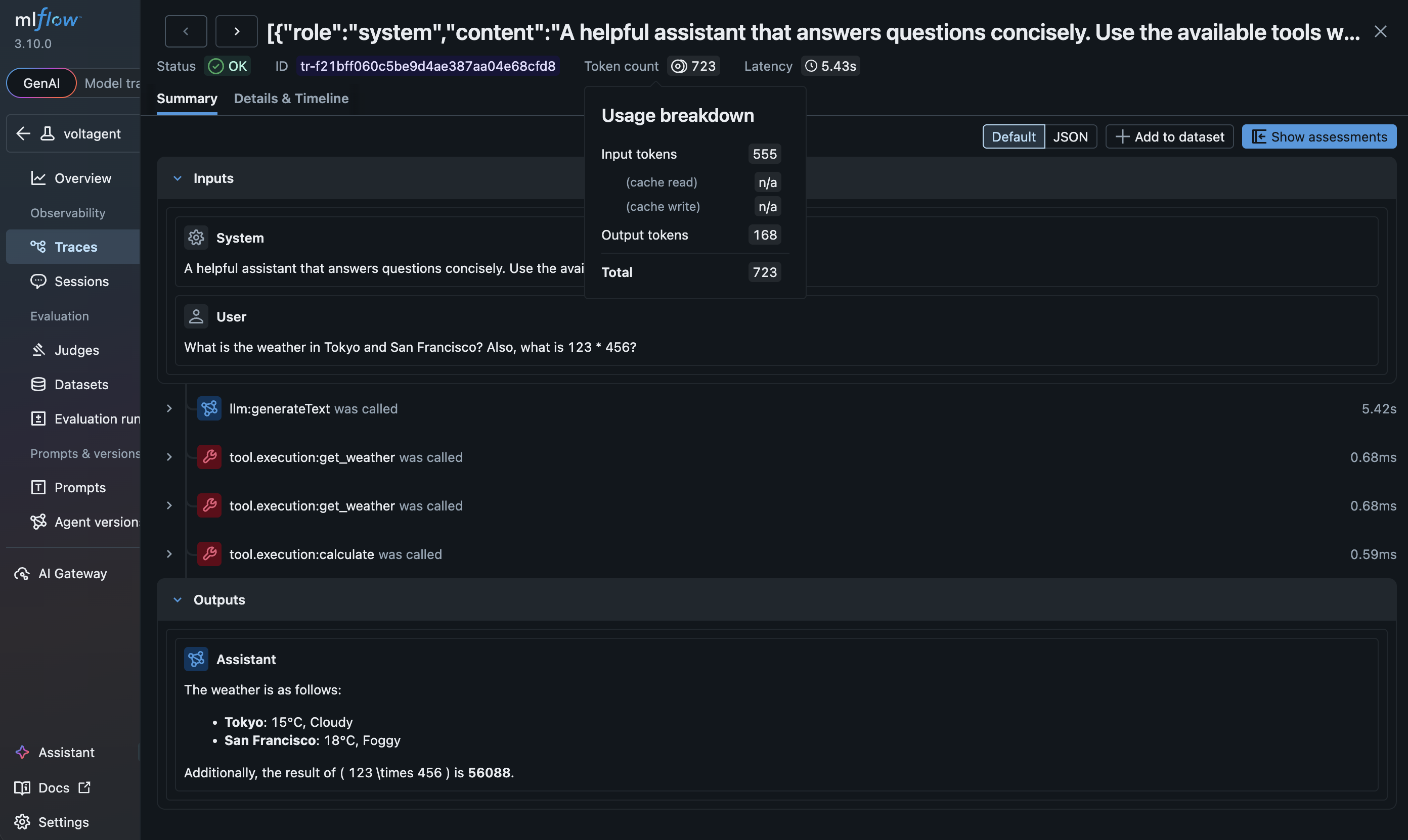 VoltAgent Trace in MLflow